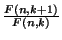 $ \frac{F(n,k+1)}{F(n,k)}$